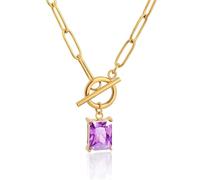 TaYolnFaSo Natural Stone Paperclip Toggle Necklace 18K Gold Plating 8 * 10mm Emerald Cut Birthstone Pendant Paper Clip Chain Necklace Gemstone Crystal Jewelry Gift for Women, Gold Plated, Created