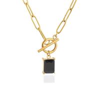 TaYolnFaSo Natural Stone Paperclip Toggle Necklace 18K Gold Plating 8 * 10mm Emerald Cut Birthstone Pendant Paper Clip Chain Necklace Gemstone Crystal Jewelry Gift for Women, Gold Plated, Cubic