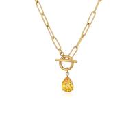 TaYolnFaSo Natural Stone Paperclip Toggle Necklace 18K Gold Plating 8 * 10mm Teardrop Cut Birthstone Pendant Paper Clip Chain Necklace Gemstone Crystal Jewelry Gift for Women, 18inch, Stainless Steel