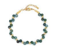 TaYolnFaSo Natural Stone Stretch/Stackable Link Bracelet Dainty CZ Tennis Bracelet Handmade Gemstone Beads Jewelry Gift for Women, 6, Stainless Steel, moss agate