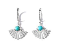 TaYolnFaSo Natural Stone Sun/Fan Earrings Female Gold or Silver Plating Gemstone Beads Earrings Jewelry Gift for Women, Silver, created turquoise