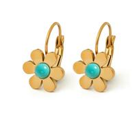 TaYolnFaSo Sun Earrings for Women - Natural Gemstone Sun Disc Drop Earrings with Lever Back for Girlfriend or Sister, Stainless Steel, created turquoise