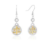 TaYolnFaSo Two Tone 12 Zodiac Earrings Pearly White Enamel Round Disc Constellation Horoscope Dangle Earrings Gold Zodiac Sign Jewelry Birthday Gift for Women, Stainless Steel, Cubic Zirconia