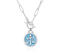TaYolnFaSo Zodiac Pendant Paperclip Chain Toggle Necklace Astrology Necklace 12 Constellation Jewelry Birthday Gift for Women, Stainless Steel, No Gemstone