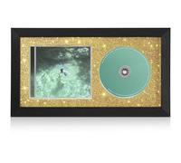 TAYRTVO CD Display Frame for CD Case and Discs with Solid Wood, Wall Mounted and Desktop Signed CD Display Frame, Golden Glitter Shining Black Style, 7.9"x14.3"