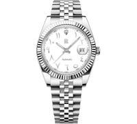 TAYSHILEY Men's Watches 39mm Automatic Stainless Steel Mechanical Wrist Watch for Men, Arabic Numerals Dial, Screw-in Crown, Auto Date, WHITE RT-128New, Classic And Luxury