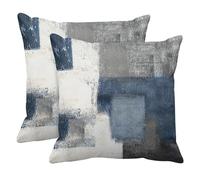 Taysta 2PC Lumbar Decor Throw Pillow Covers Blue and Grey Cushions Rectangle Design Abstract Art Painting Style Modern Contemporary Home Decorative Cushion Pillow Cases 16" x 16" Pillowcases