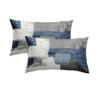 Taysta 2PC Lumbar Decor Throw Pillow Covers Blue and Grey Cushions Rectangle Design Abstract Art Painting Style Modern Contemporary Stylish Home Decorative Cushion Pillow Cases 12" x 20" Pillowcases