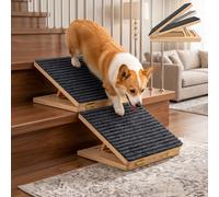 Taysta Foldable Dog Ramp for Stairs 2 Pack, Low-Profile Adjustable Wooden Dog Stairs Set for Small Dogs and Cats, Pet Stair Aid for Indoor Steps, Non-Slip Pet Steps for Elderly or Injured Pets