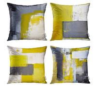 Taysta Set of 4 Decorative Throw Pillow Covers Cases Grey and Yellow Abstract Art Painting Modern Home Square Decor Pillow Case Cover Cushion Sofa Size 20x20 Inches Pillowcases