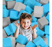 TAYUQEE Foam Pit Cubes, 24 PCS 5 Inches Gymnastics Foam Blocks Trampoline Blocks, Multi-Sport Protective Padding for Gymnastics, Trampoline, Parkour, Skate Parks & BMX - Grey & Blue