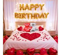 Tayuvira Happy Birthday Decorations kit for Him/her, Bedroom, Hotel Room | Romantic Love Birthday Balloons Set With Happy Birthday Banner 1000 Pcs Red Rose,Big Love-bear Heart Balloons For Lover
