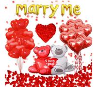 Tayuvira Marry Me Proposal Decorations Kit,Romantic love Balloons Set For Girlfriend With Marry Me Banner,1000 Pcs Red Rose,Big Love-bear Heart Balloons for Wedding Proposal Romantic Night