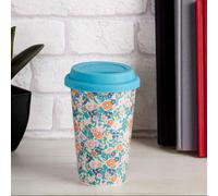 Taza Floral Design Ceramic Reusable Mug with Silicone Lid