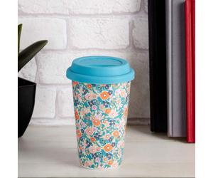 Taza Floral Design Ceramic Reusable Mug with Silicone Lid