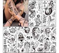 Tazimi 12 Sheets Large Old School Temporary Tattoos for Women, Men and Adults, Traditional American Retro Style, for Middle Arm/DIY Free Combination, Fake Tattoos