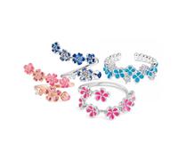 Tazimo Peach Blossom Rings Set for Women Cute Flower CZ Ring Pink&Blue Floral Open Adjustable Ring Cherry Blossom Whimsical Rings Statement Jewelry Gifts, 5 UK, Metal, No Gemstone