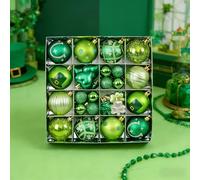 TAZIZI 40pcs St. Patrick's Tree Decorations, Shamrock Ball Hanging Ornaments, Shatterproof Green Good Luck-clover Ball, for Spring Irish St Patricks Day Home Party Decorations