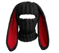 TAZIZI Black Bunny Ears Hat, Adult Unisex, Whimsical, Windproof, Breathable, Ear Warmer, One Size Fits All