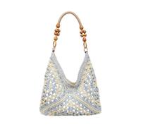 TAZIZI Bohemia Straw Beach Bag for Women, Woven Mesh Beach Tote Bag, Large Capacity Top-handle Crochet-Hobo Handbag for Travel Vacation