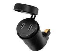 TAZIZI Compact Motorcycle DIN USB Adapter, Double Type C | 12V Socket Power Converter with Covered Head, Roadside Device Utility Needs