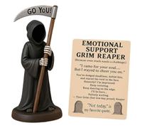 TAZIZI Emotional Supports Grim-Reaper Figurine, Resin Gothic Scary Grim-Reaper Statue With Emotional Supports Card, Black Robe Mysterious Death Sculptures, For Halloween Desktop Bookshelf