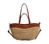 TAZIZI Roomy Straw Shoulder Bag with Open Weave Design | Roomy Shape, Double Shoulder Straps and Contrast Trim for Daily Carry, Beach Vacation and Weekend Shopping