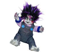TAZIZI Scary Doll Figure With Illuminated Face And Frightening Sound Effect Scary Sitting Doll Decorations Scary Sounds
