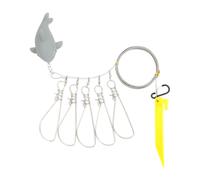 TAZIZI Utility Stringer, Stainless Steel Cable Gear, 5 Clips, Coiled Carry Setup, Pier Anglers Shore Fishing Stringer Freshwater Fish Line Five Clip Cable Holder Angler Gear Coiled Carry