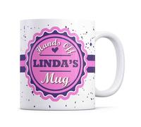 Tazletree Linda Mug- Hands Off LINDA's Mug - Funny Pink & Purple Coffee Mug for Their Personal Space