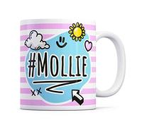 Tazletree Mollie Mug. Pink and Blue Happy Doodle Design Standout Coffee Cup.