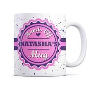 Tazletree Natasha Mug- Hands Off NATASHA's Mug - Funny Pink & Purple Personalised Name Coffee Mug for Their Personal Space