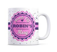 Tazletree Robin Mug- Hands Off Robin's Mug - Funny Pink & Purple Coffee Mug for Their Personal Space