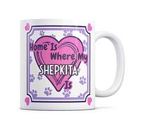 Tazletree Shepkita Dog Mug, Home is Where My Dog is, Pink and Purple, Ideal Cup for pet Lovers.