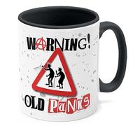 Tazletree Warning! Old Punks Ceramic Coffee Mug - Funny White Mug with Black Handle - Punk Rock Mug for Senior Punks!