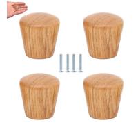 TAZYYZUU Cupboard Handles Knobs 4 Pcs Wardrobe Drawer Round Small Pull Natural Wooden Taper for Kitchen Dresser Furniture Oak 22 * 22mm(Oak,22 * 22mm Curved Surface)