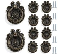 TAZYYZUU Drawer Knobs 10 Pcs Vintage Bronze Drop Ring Pull Knob Antique Kitchen Cabinet Suitable for Dressing Table Bathroom Hardware(2 Inch/51mm Diameter)