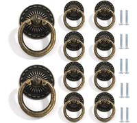 TAZYYZUU Drawer Knobs 10 Pcs Vintage Drop Ring Knob Pulls Antique Bronze Pendant Dresser Handle Suitable for Cabinets Wardrobe Doors Nightstands Cabinet Hardware(Bronze 1.9 X 1.3 Inch)