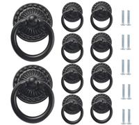 TAZYYZUU Drawer Knobs 10 Pcs Vintage Drop Ring Knob Pulls Antique Bronze Pendant Dresser Handle Suitable for Cabinets Wardrobe Doors Nightstands Cabinet Hardware(Black 1.9 X 1.3 Inch)