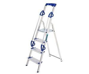 TB Davies 1203-004 Trade Premier XL Step Ladders, 4 Tread, Platform Height 0.8m, Aluminium, Twin Handrails, 10kg Tool Tray, 150kg Work Load, EN131