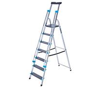 TB Davies 1203-007 Trade Premier XL Step Ladders, 7 Tread, Platform Height 1.5m, Aluminium, Twin Handrails, 10kg Tool Tray, 150kg Work Load, EN131