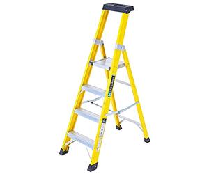 TB Davies 1236-004 Trade Electrician Platform Step Ladders, 4 Tread, Platform Height 1.0m, GRP Fibreglass, Built-in Tool Tray, 150kg Work Load, EN131