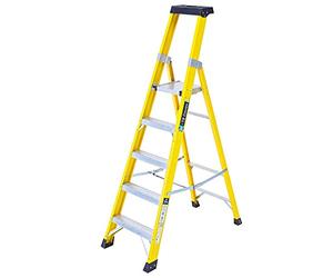 TB Davies 1236-005 Trade Electrician Platform Step Ladders, 5 Tread, Platform Height 1.2m, GRP Fibreglass, Built-in Tool Tray, 150kg Work Load, EN131