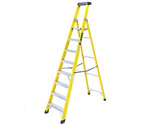 TB Davies 1236-008 Trade Electrician Platform Step Ladders, 8 Tread, Platform Height 1.9m, GRP Fibreglass, Built-in Tool Tray, 150kg Work Load, EN131
