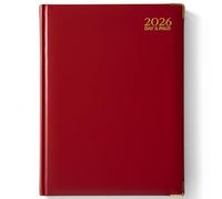 TB1 2026 A5 Day a Page Diary - Red Hardback Daily Planner with UK Holidays, Notes & Global Info | Compact Academic Organizer for Students, Teachers, Office & Professional Use