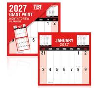 TB1 2027 Large Print Wall Calendar - Calendar 2027 UK Month to View, Giant Date Numbers, Daily Writing Boxes, UK Holidays, Spiral Hanging Planner