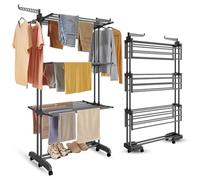 TB1 3-Tier Foldable Clothes Airer Indoor Outdoor - Heavy Duty Adjustable Laundry Drying Rack with Side Wings | Portable Space-Saving Clothes Horse | Durable Maiden in Black