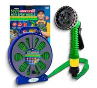 TB1 50ft / 15m Flat Garden Hose Reel with 7 Function Spray Nozzle - Compact Hose Pipe with Easy Wind Reel, Garden Hose for Watering, Patio Cleaning, Car Wash & Outdoor Tap Use