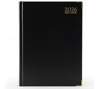 TB1 A4 Day a Page Diary 2026 - Black Hardback Daily Planner with UK Holidays, Notes, Contacts & Global Info | Large A4 Organizer for Students, Teachers & Professionals - One Page Per Day