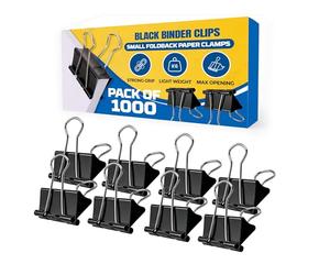TB1 Products 19mm Black Binder Clips, 1000 Pack Small Foldback/Bulldog Clips - Metal Paper Clips for Filing, Document Organisation, Office, School & Home Multi-Purpose Clips & Clamps